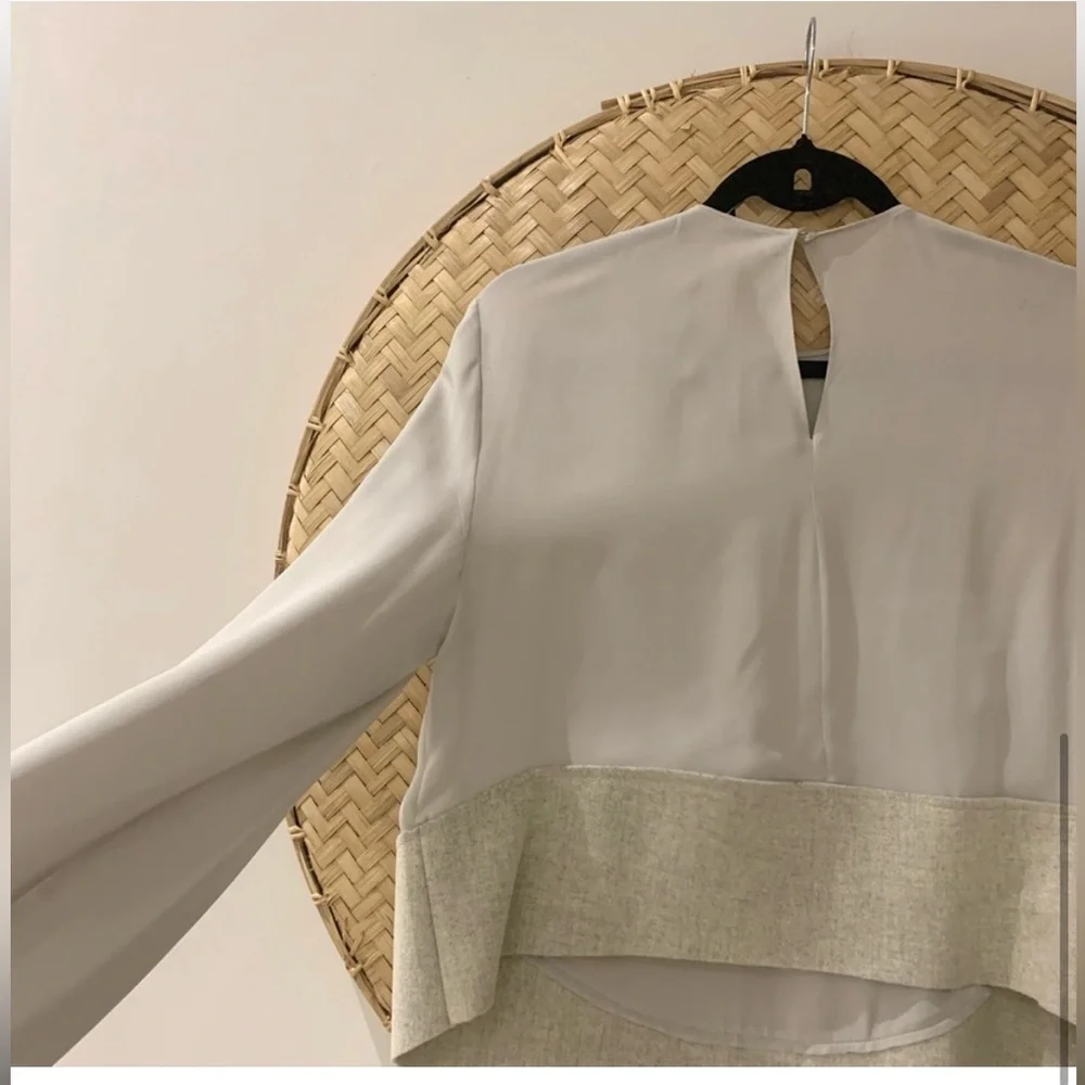 Stunning 100% Silk Light Grey JOSEPH Blouse w/ Wool Felt Detailing‎